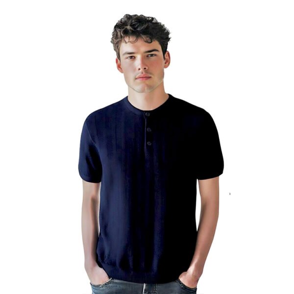 NAVY BLUE TRIKO ROUND NECK BUTTON