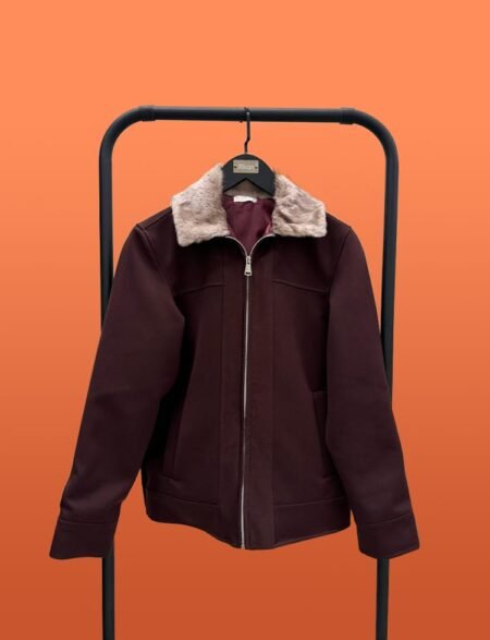 Burgundy fur-trimmed jacket